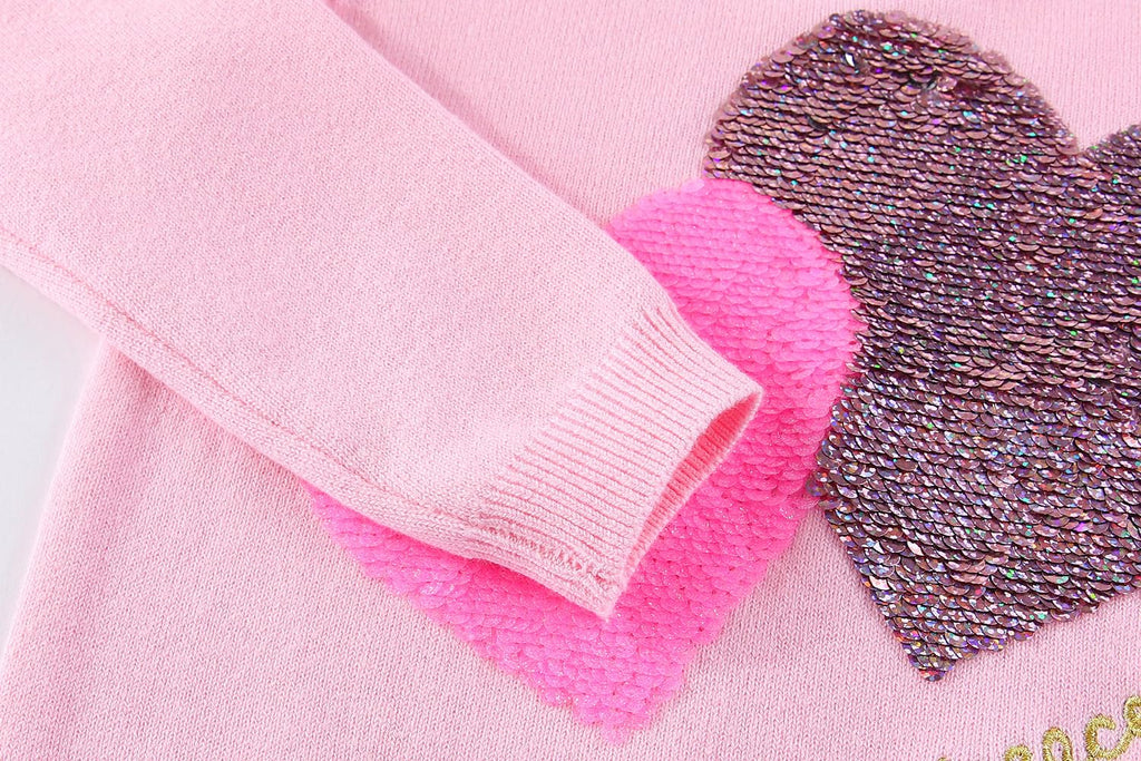 Conjunto 2 Piezas para Niña: Suéter de Corazones con Lentejuelas y Jeans LOVE