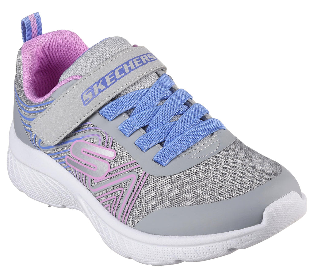 Skechers - Tenis Deportivos Girls' Microspec Advance con Cierre Adaptable y Lavables para Niña (Gris/Lavanda) (Talla 27 - 36)
