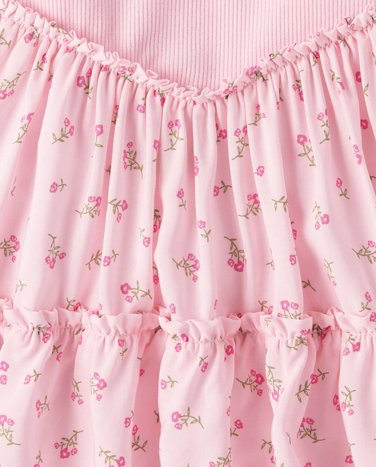 The Children's Place | Vestido Rosa Acanalado Falda Floral Escalonada Manga Larga Niña