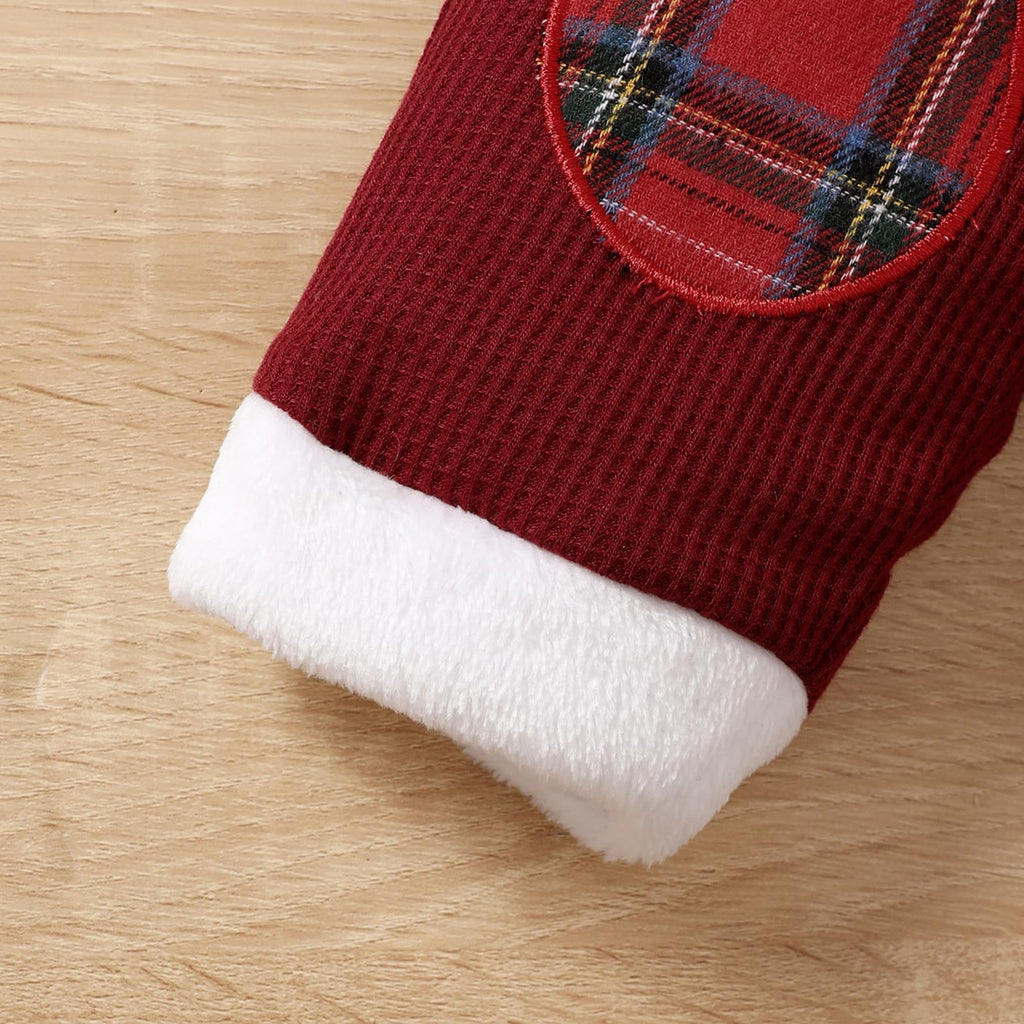 Little Gentleman | Conjunto Navideño Bebé Niño Mameluco Blanco + Pantalon Tirantes Cuadros + Gorro