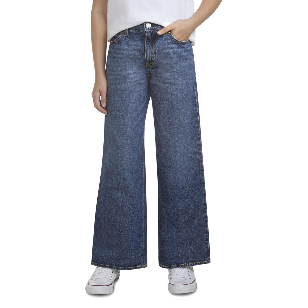 Jean Wide Leg Tiro Alto Levi's | Pacific Highway + Costuras Doradas + Parche Cuero Icónico | Niña (7T - 16T)