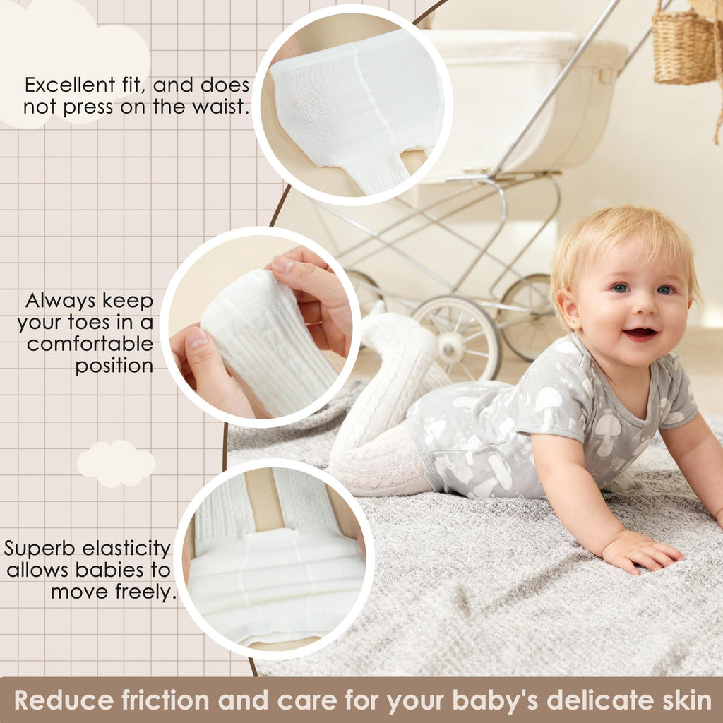 Pack 3 Leotardos con Pies Zando | Espacio para Pañal + Algodón Premium + Negro Blanco Beige | Bebé Niña 0-4T