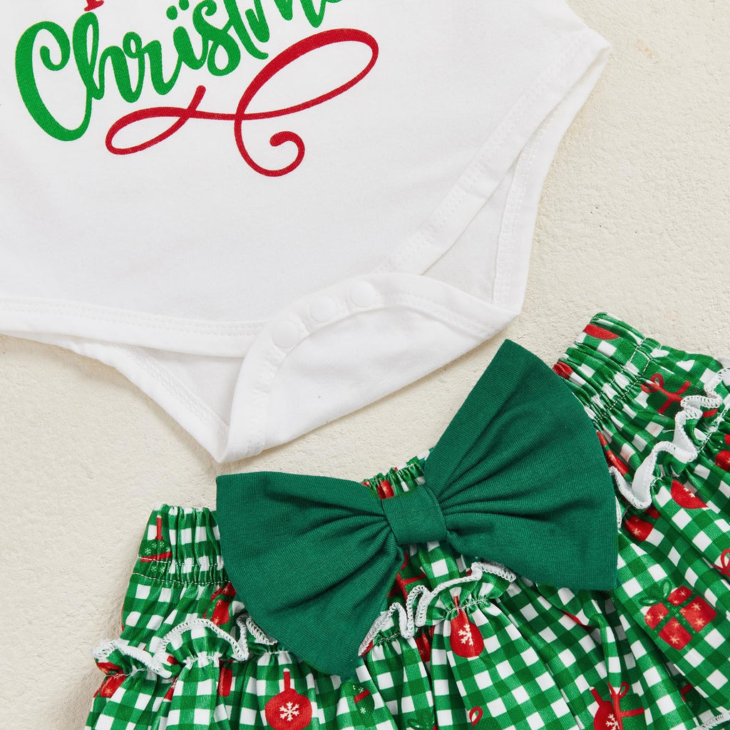 My First Christmas | Conjunto Navideño Bebé Niña Falda Cuadros Verde + Medias + Diadema