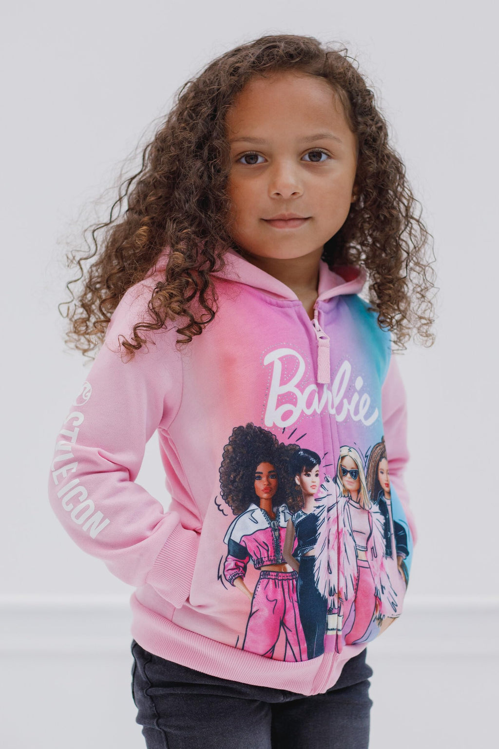 Sudadera con Capucha y Cremallera Barbie Oficial | Felpa Francesa + Degradado Rosa Azul + Gráfico 4 Amigas | Niña (2T - 16T)