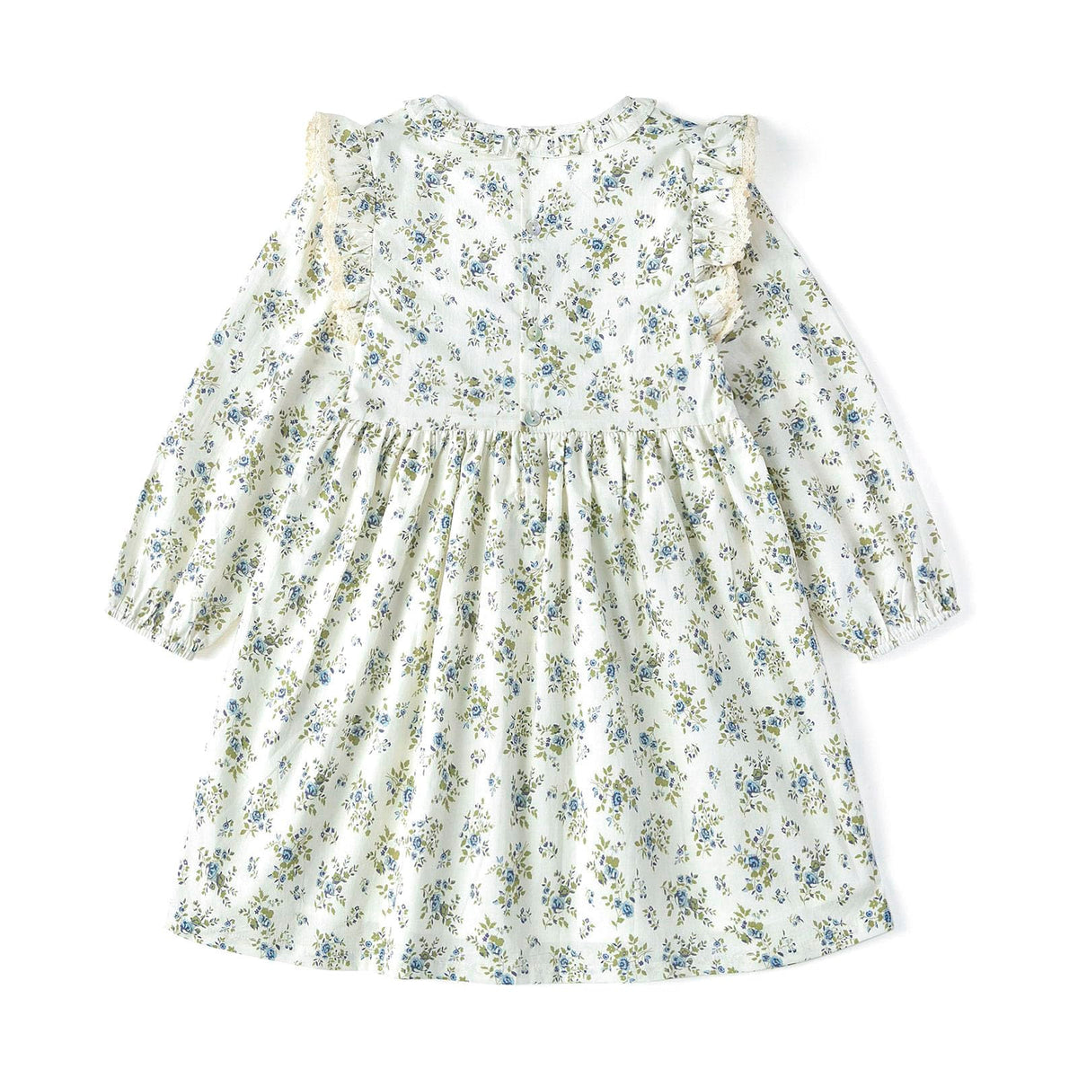Vestido de Manga Larga 100% Algodón con Volantes en los Hombros y Estampado Floral para Niña (Solo 2T y 8T)