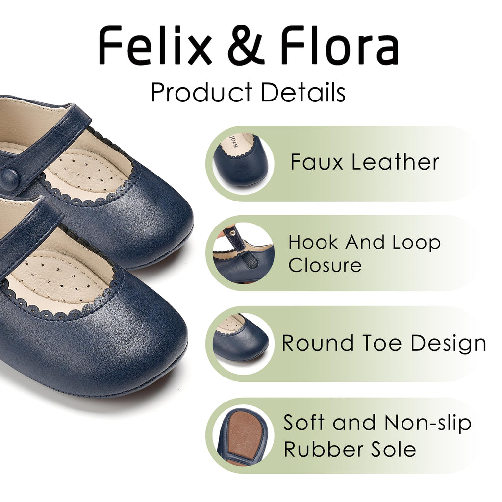Zapatos de Vestir Antideslizantes de Suela Suave con Velcro para Bebé (Azul Marino) – Félix & Flora