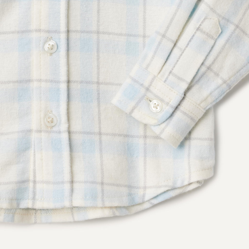 Amazon Essentials x Sofia Grainge Camisa Franela Niño | Cuadros Azul Cielo/Crema • Suave • 100% Algodón