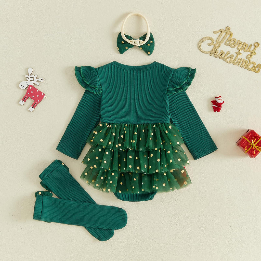 My First Christmas | Mameluco Tutú Estrellas Bebé Niña - Verde