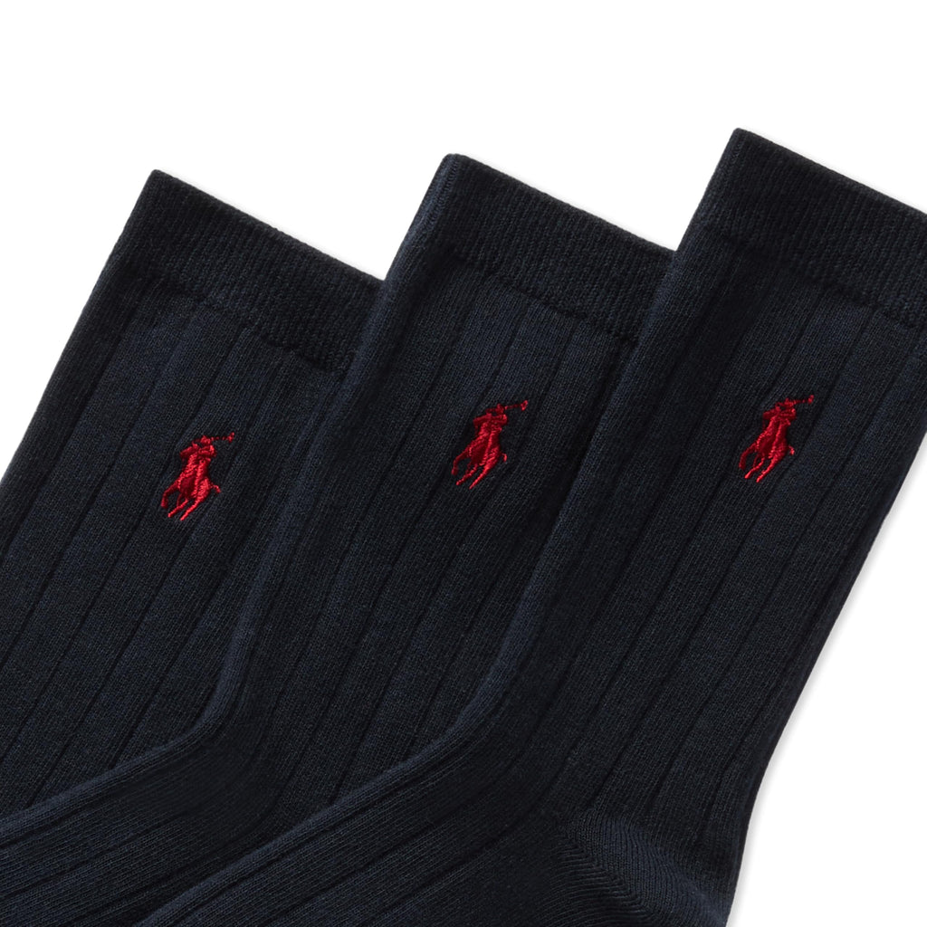 Polo Ralph Lauren | Calcetines Niño Pack 3 Algodón Canalé Azul Marino Pony Rojo