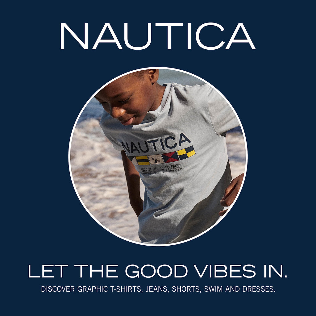 Nautica | Camisa Manga Corta Dobby Azul Marino Sólido Niño  (8T - 16T)