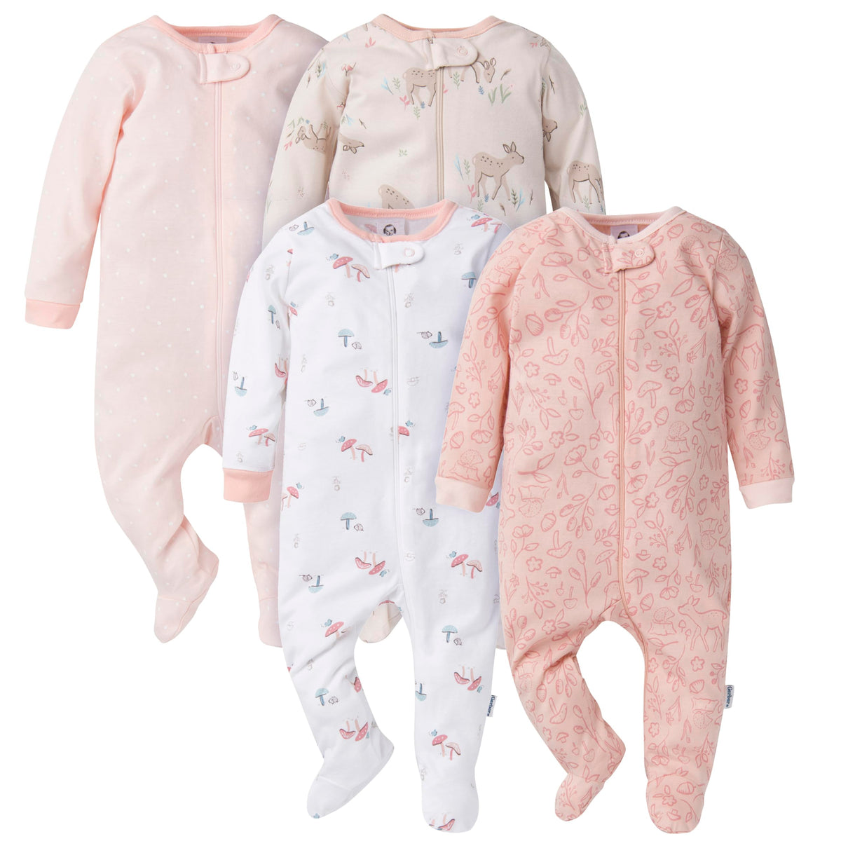 Gerber | Paquete 4 Mamelucos Sleep N' Play para Bebé Niña
