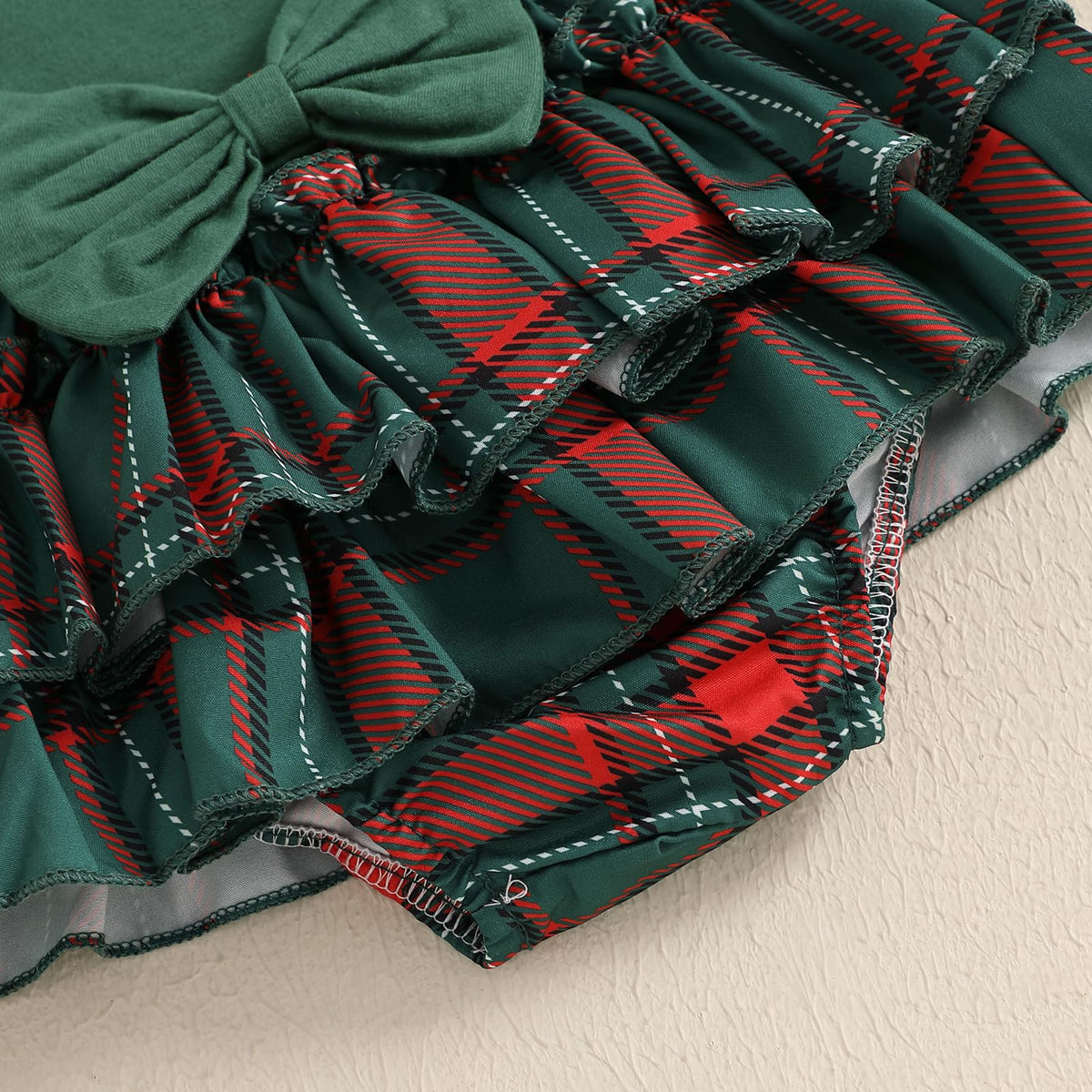Santa Baby | Conjunto Navideño Verde Oscuro Bebé Niña Falda Cuadros + Medias + Diadema
