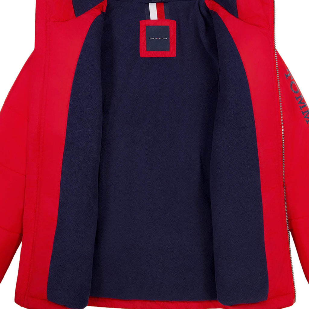 Chaqueta Puffer Heavyweight Tommy Hilfiger | Capucha Forro Micro Polar Navy + Resistente al Agua | Rojo | Niño (8T - 16T)