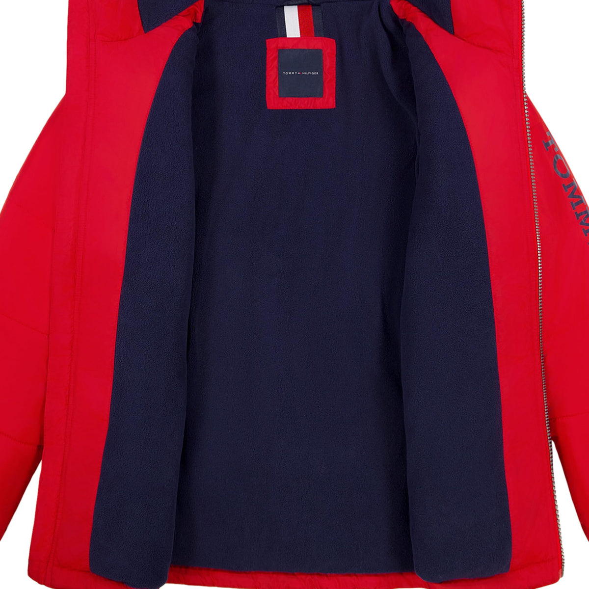Chaqueta Puffer Heavyweight Tommy Hilfiger | Capucha Forro Micro Polar Navy + Resistente al Agua | Rojo | Niño (8T - 16T)