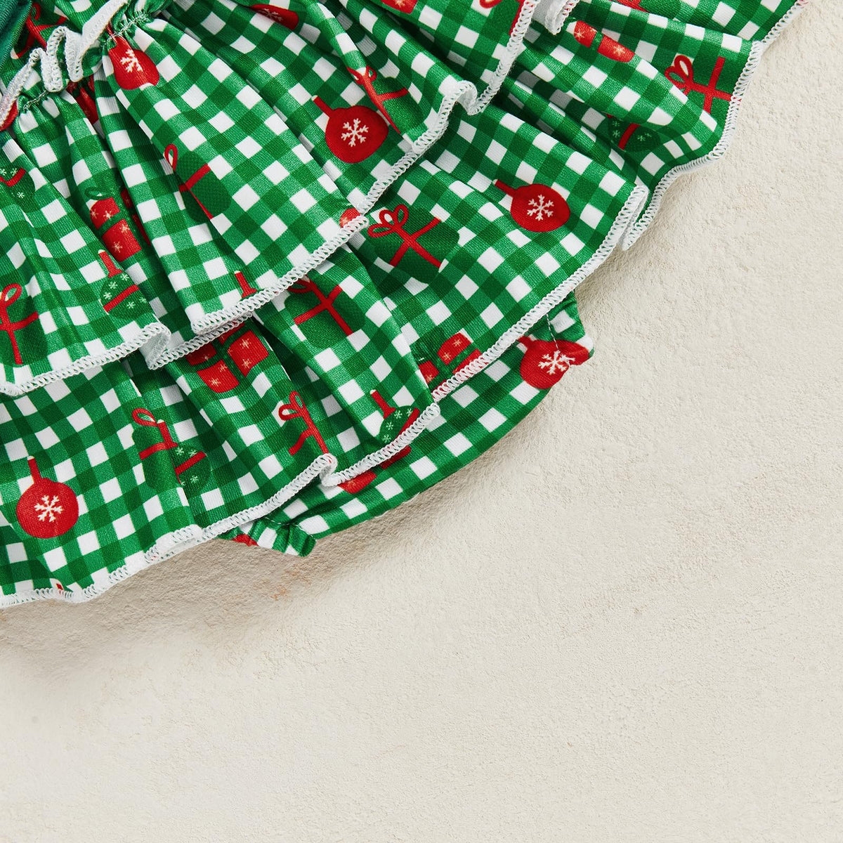 My First Christmas | Conjunto Navideño Bebé Niña Falda Cuadros Verde + Medias + Diadema