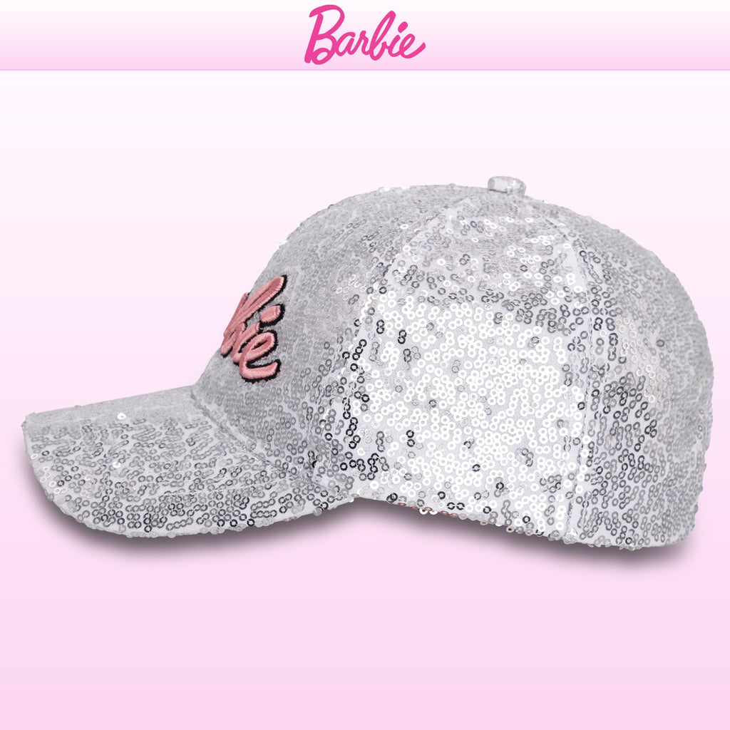 Gorra Barbie Lentejuelas Plateadas para Niñas — Talla Única Ajustable