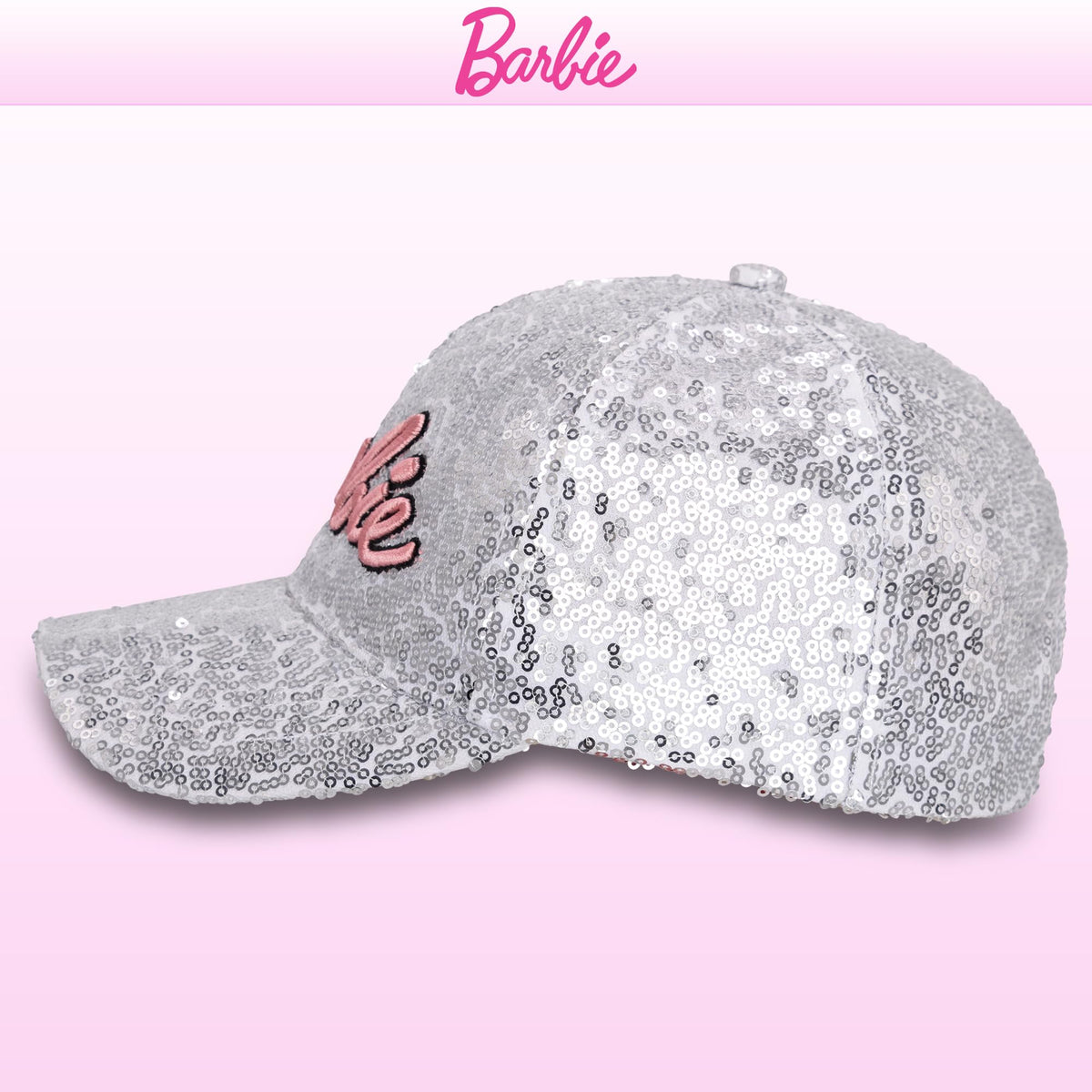 Gorra Barbie Lentejuelas Plateadas para Niñas — Talla Única Ajustable