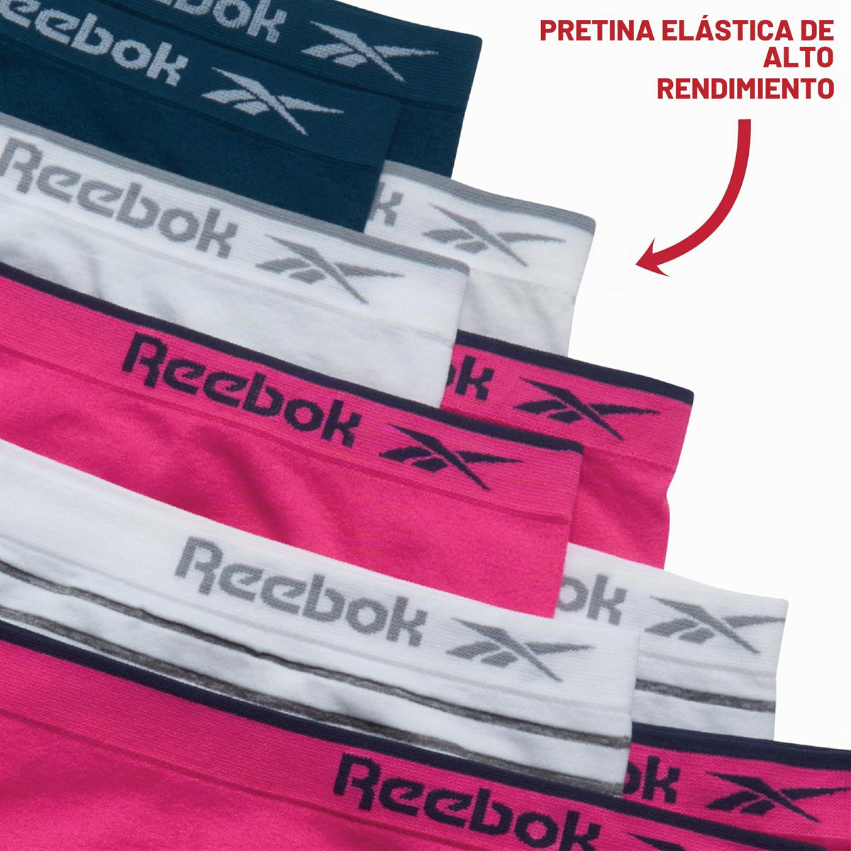 Reebok | Panty Hipster Nina Pack 10 | 93% Nylon 7% Spandex | Sin Costuras | Sin Etiqueta | Absorbe Humedad | Transpirable | Navy + Blanco + Rosa Carmin + Rayas  (6 - 16T)
