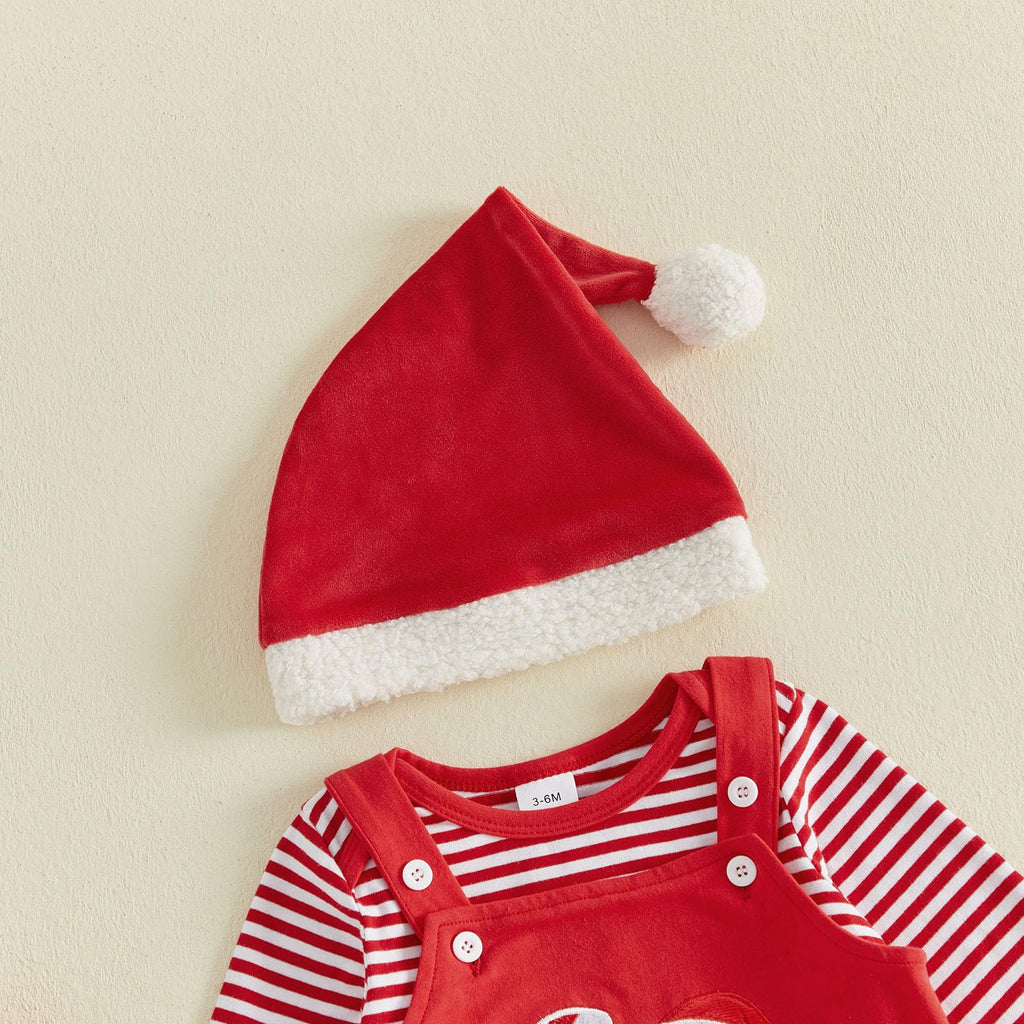 My 1st Christmas Santa | Conjunto Bebé Niño Mameluco Rayas Rojo + Peto Rojo Papa Noel + Gorro Navidad