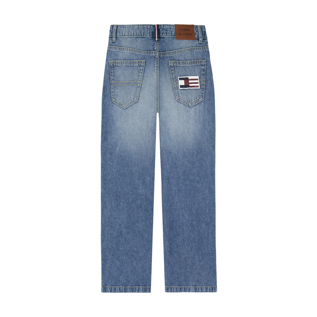 Jean Wide Leg Tiro Alto Tommy Hilfiger | Lavado Azul Claro + Costura Decorativa + Bandera TH | Niña (7T - 16T) (Copia)