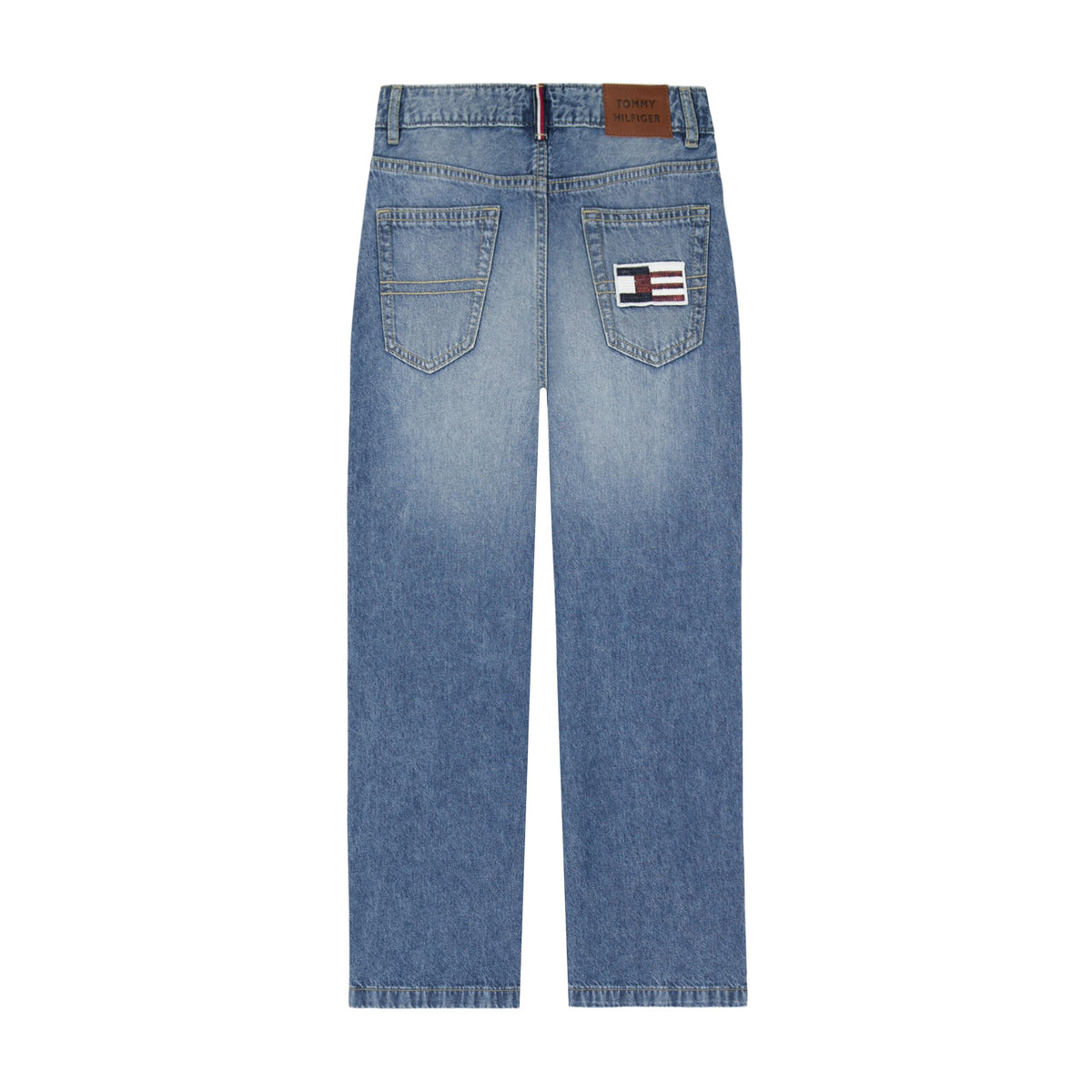 Jean Wide Leg Tiro Alto Tommy Hilfiger | Lavado Azul Claro + Costura Decorativa + Bandera TH | Niña (7T - 16T) (Copia)