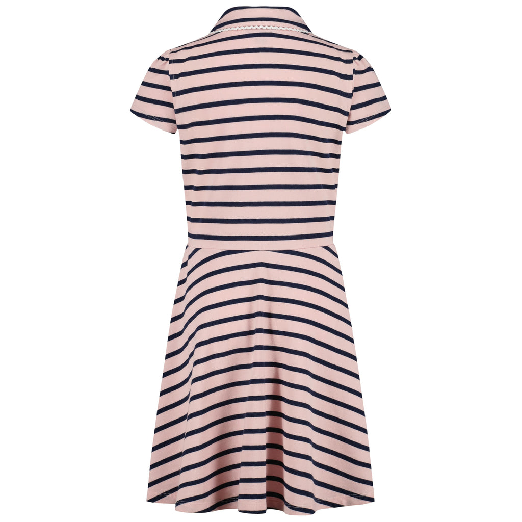 Tommy Hilfiger Vestido Polo Piqué Niña | Rayas Breton Rosa/Navy • Cuello Polo Ribete Picot • Falda Plisada