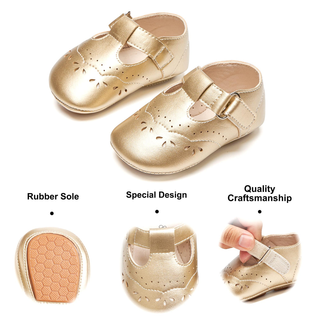 Zapatos de Vestir Estilo T-Strap Antideslizantes de Suela Suave para Bebé (Oro) – Félix & Flora