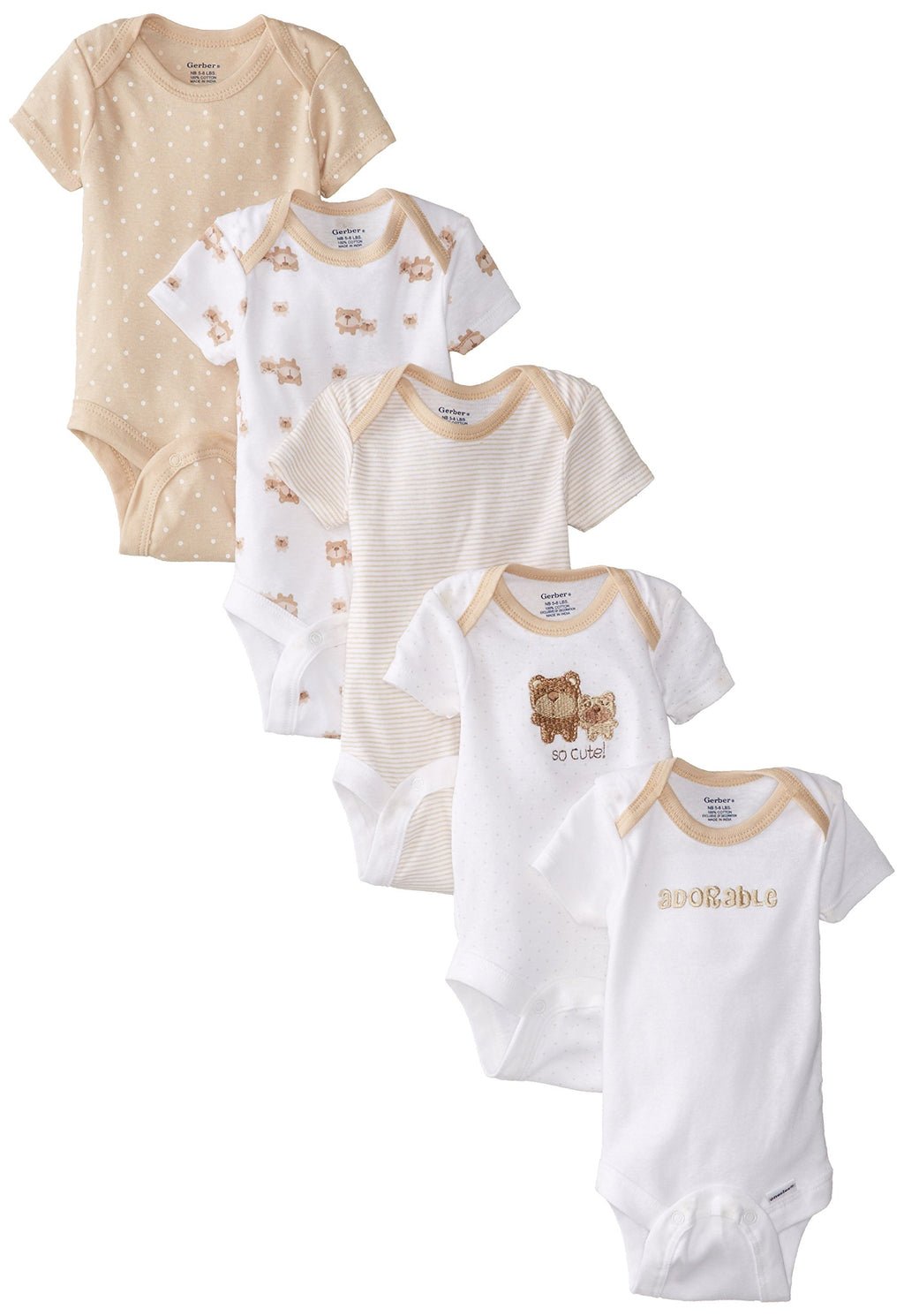 Gerber – Pack 5 Enteritos Manga Corta para Bebé