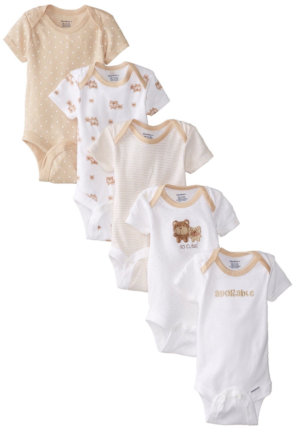 Gerber – Pack 5 Enteritos Manga Corta para Bebé