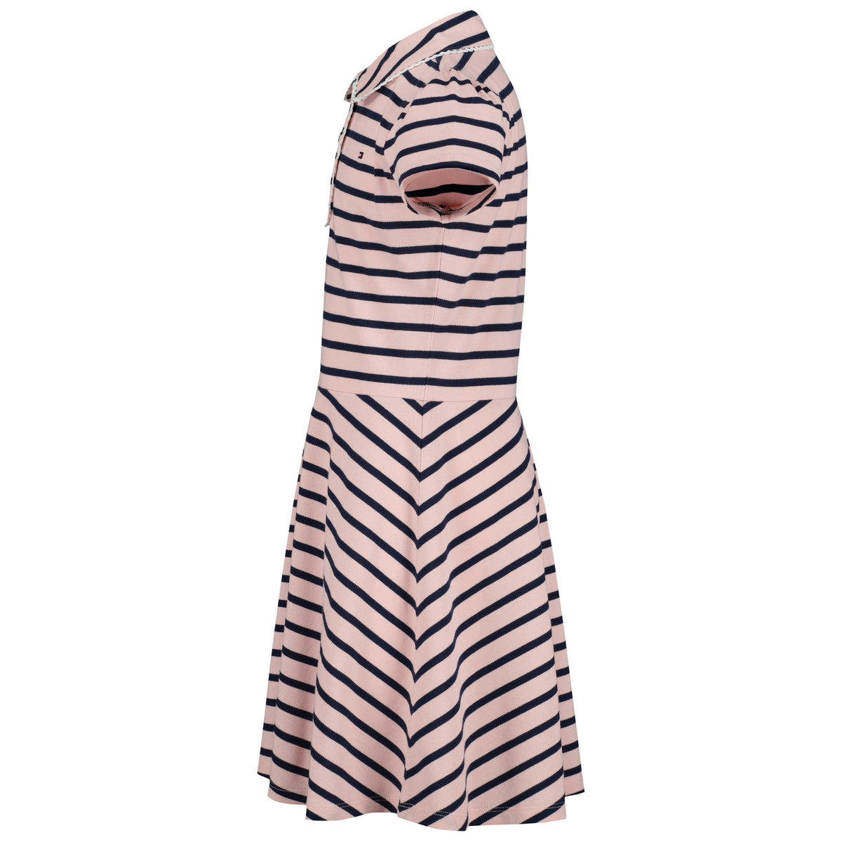 Tommy Hilfiger Vestido Polo Piqué Niña | Rayas Breton Rosa/Navy • Cuello Polo Ribete Picot • Falda Plisada