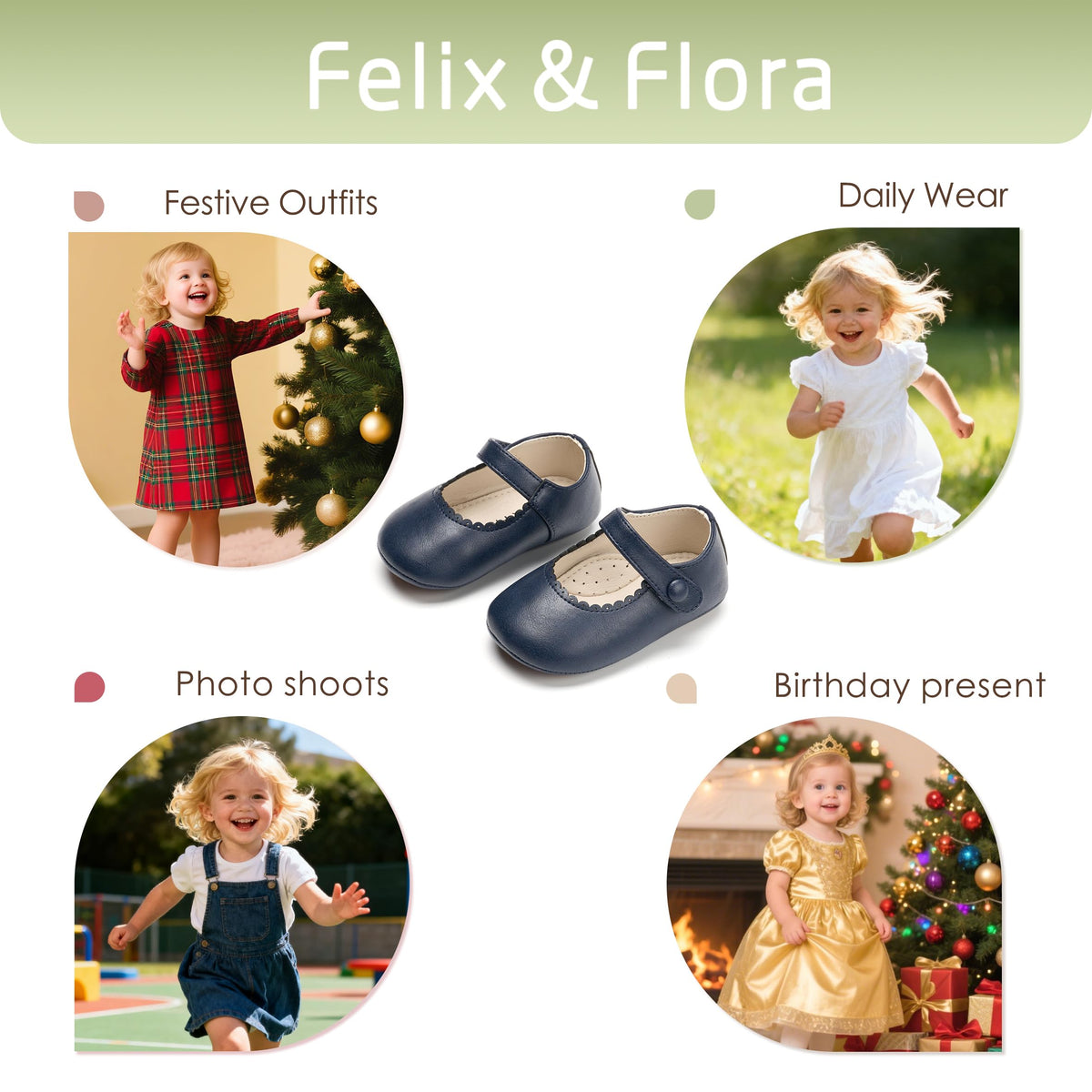 Zapatos de Vestir Antideslizantes de Suela Suave con Velcro para Bebé (Azul Marino) – Félix & Flora