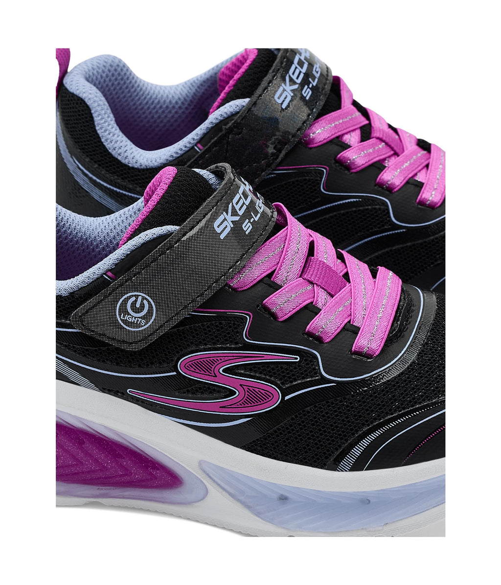 Skechers - Tenis Deportivos con Luces LED Kids' Cosmic Glow 2.0 con Cierre Adaptable para Niña (Negro/Fucsia) (Talla 27 - 35)