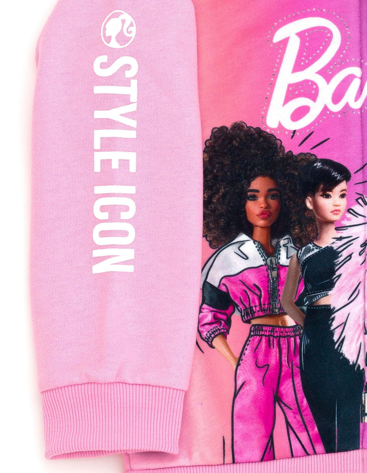 Sudadera con Capucha y Cremallera Barbie Oficial | Felpa Francesa + Degradado Rosa Azul + Gráfico 4 Amigas | Niña (2T - 16T)