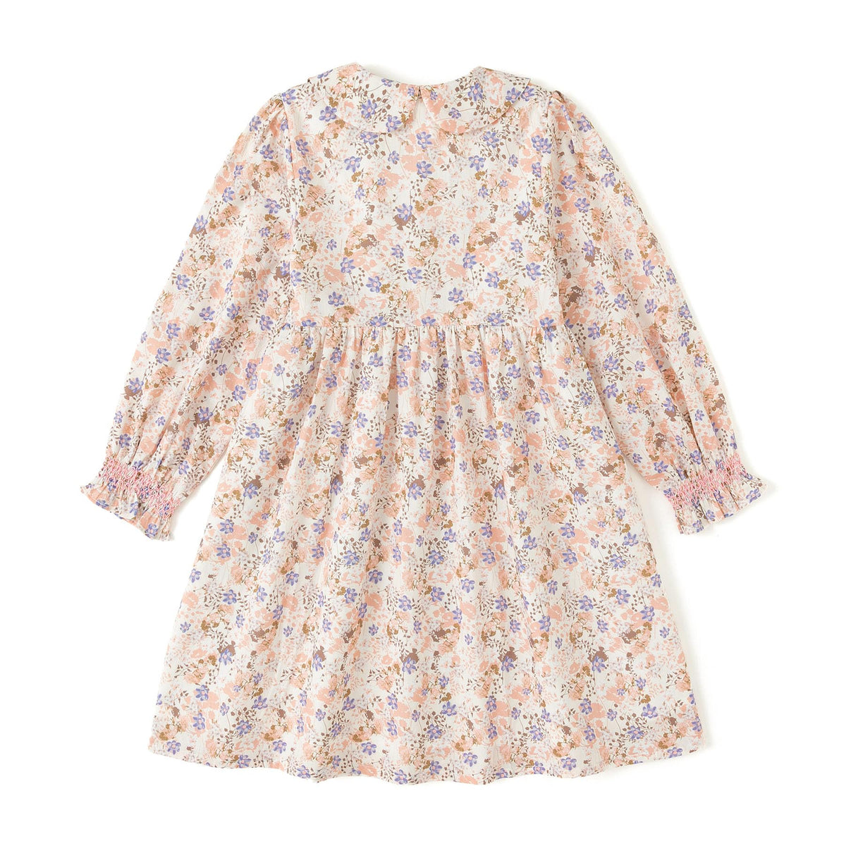 Vestido de Manga Larga 100% Algodón con Cuello con Volantes y Estampado Floral en Tonos Rosados para Niña (B-rosa-amarillo) (12M - 8T)