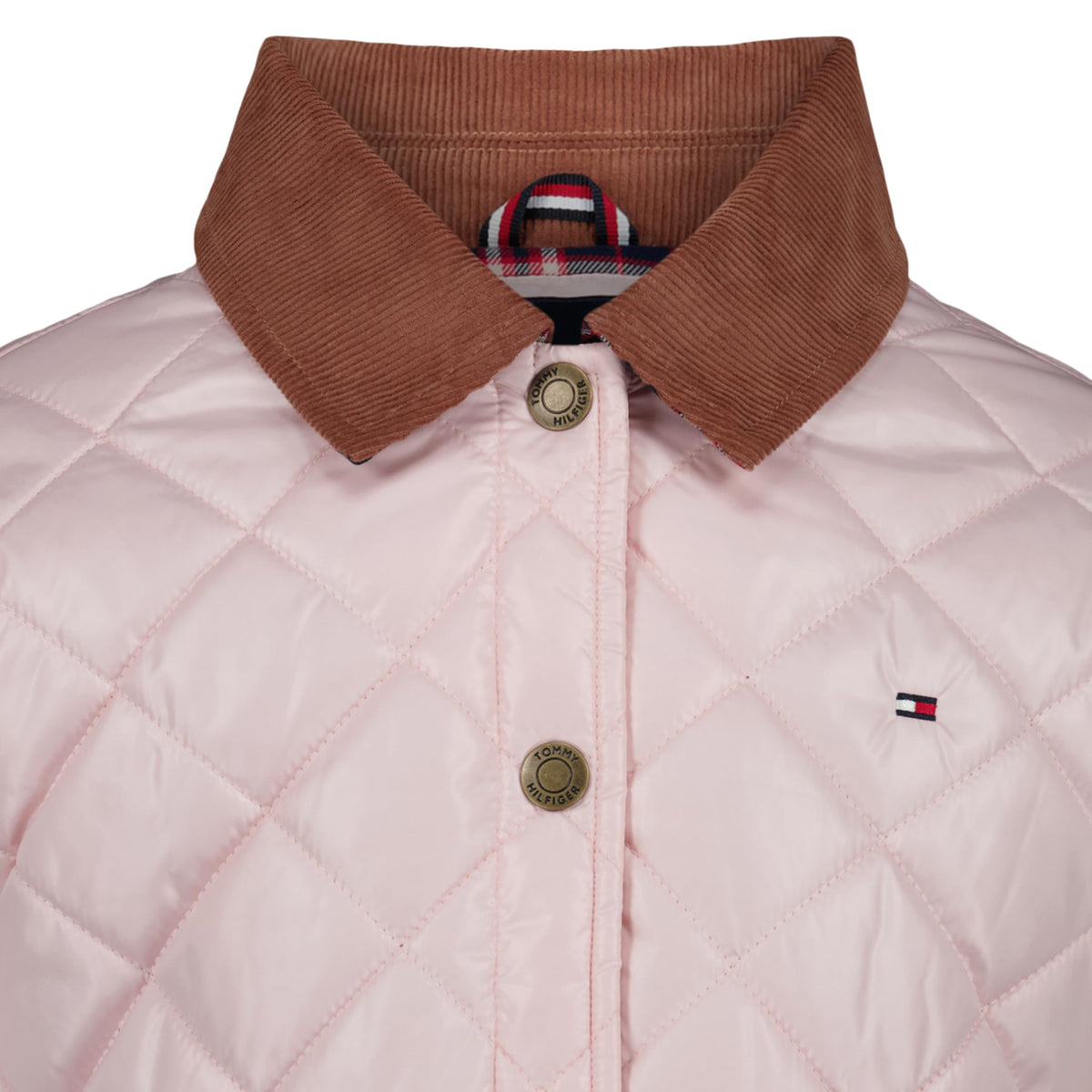 Chaqueta Barn Acolchada Diamantes Tommy Hilfiger | Rosa Palo + Pana Camel + Forro Franela Escocesa | Niña (7T - 14T)