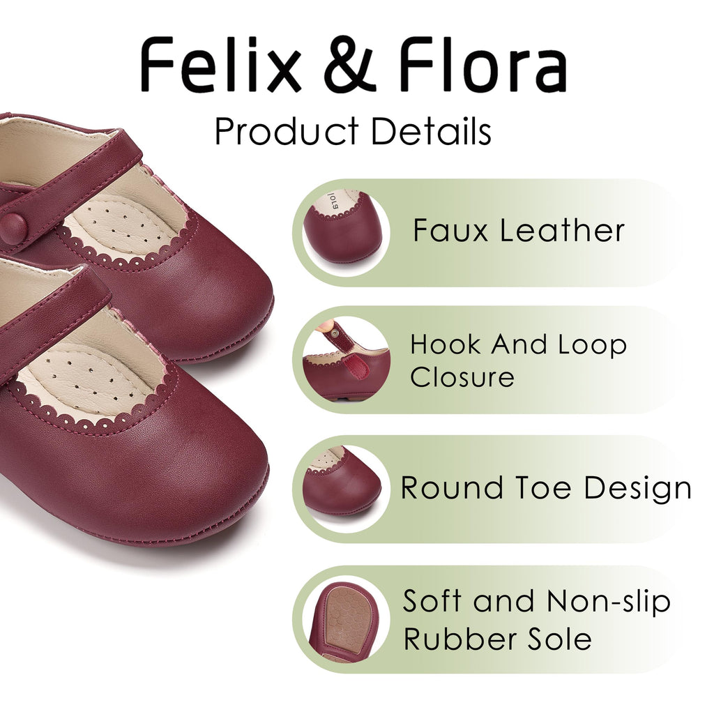 Zapatos de Vestir Antideslizantes de Suela Suave con Velcro para Bebé (Borgoña) – Félix & Flora