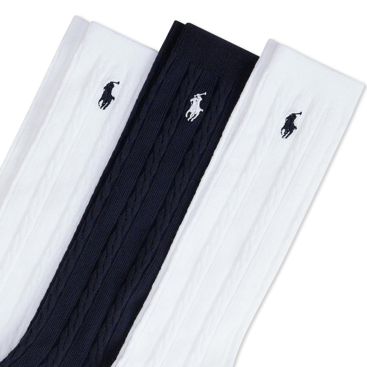 Polo Ralph Lauren | Calcetines Niño Unisex Pack 3 Pares Over-The-Calf Acanalado Algodón Poni Bordado Blanco Negro (Talla 4T - 20T))