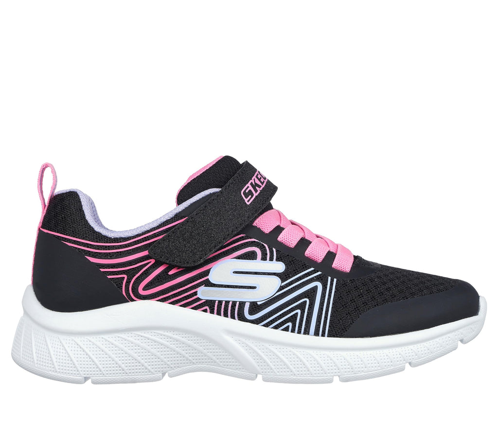 Skechers - Tenis Deportivos Girls' Microspec Advance con Cierre Adaptable y Lavables para Niña (Negro/Fucsia) (Talla 27 - 36)