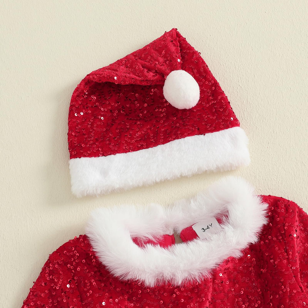 Bonangber | Vestido Navideño de Lentejuelas con Sombrero Niña