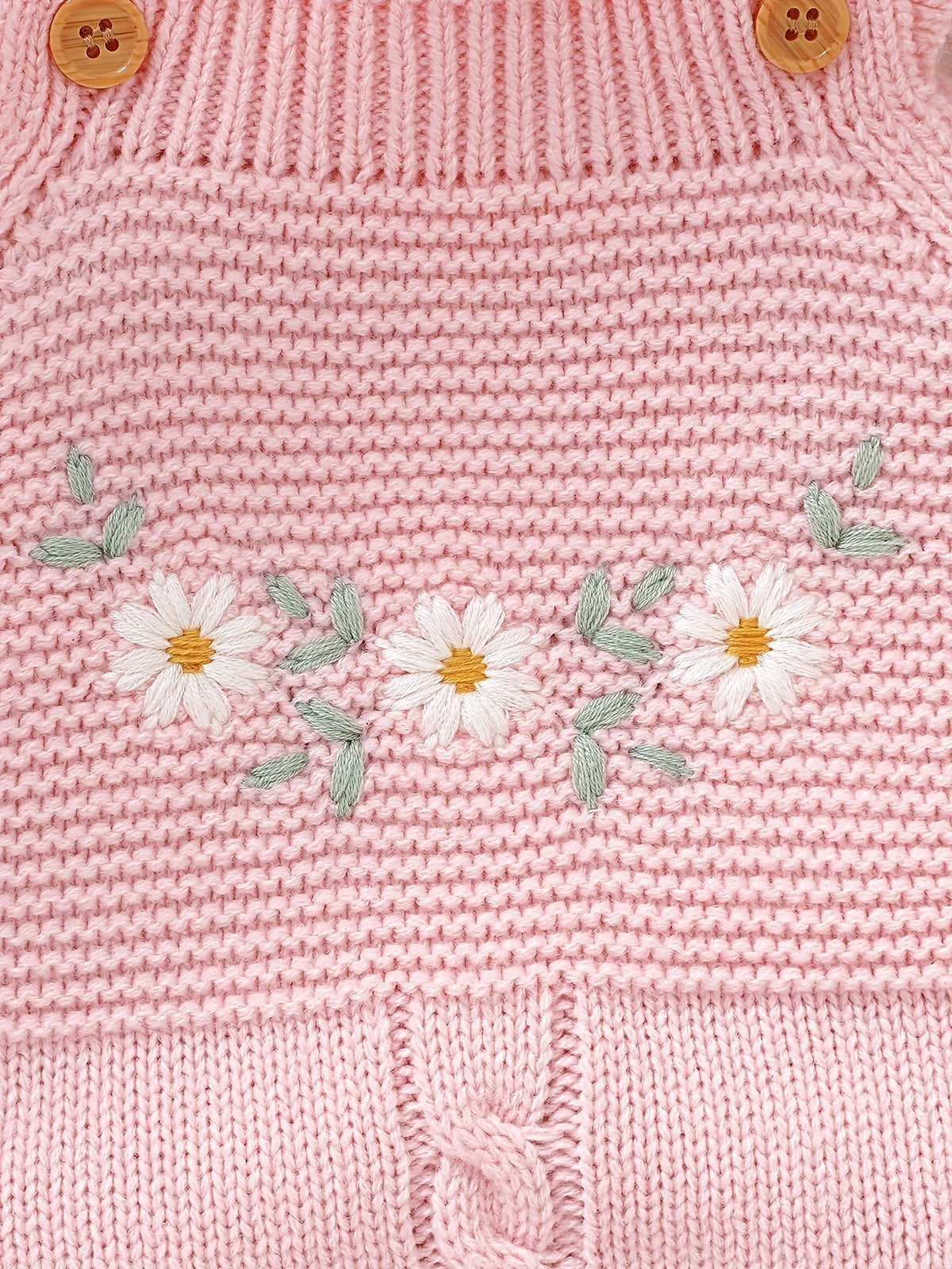 Conjunto de Body Tejido de Punto para Bebé Niña en Color Rosa con Bordado Floral y Volantes (Estilo Dulce para Otoño e Invierno) (1M - 12M)