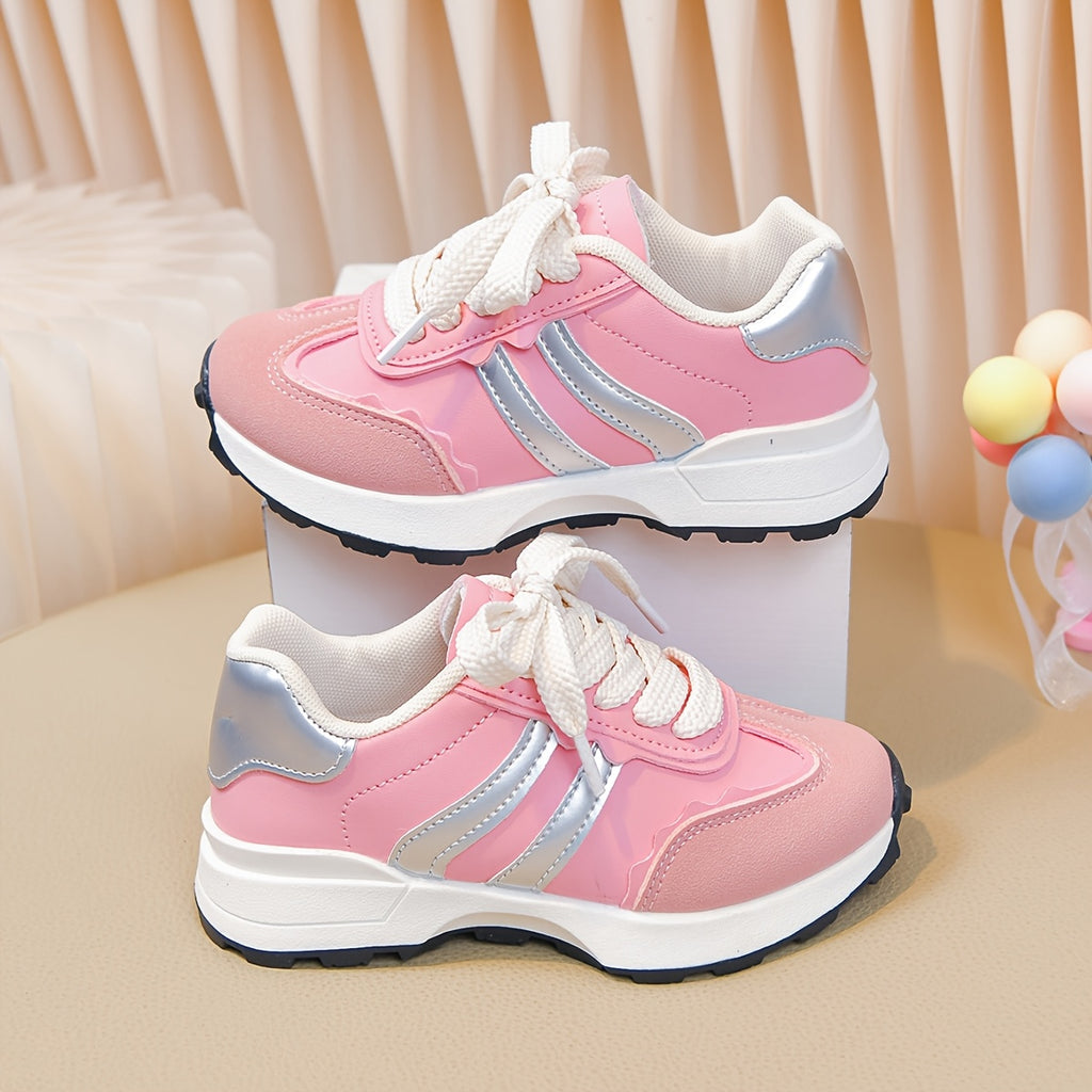 Zapatillas Deportivas Casuales para Niña con Rayas Rosas y Plateadas (Ligeras, Antideslizantes y de Uso Diario) (Talla 26 - 36)