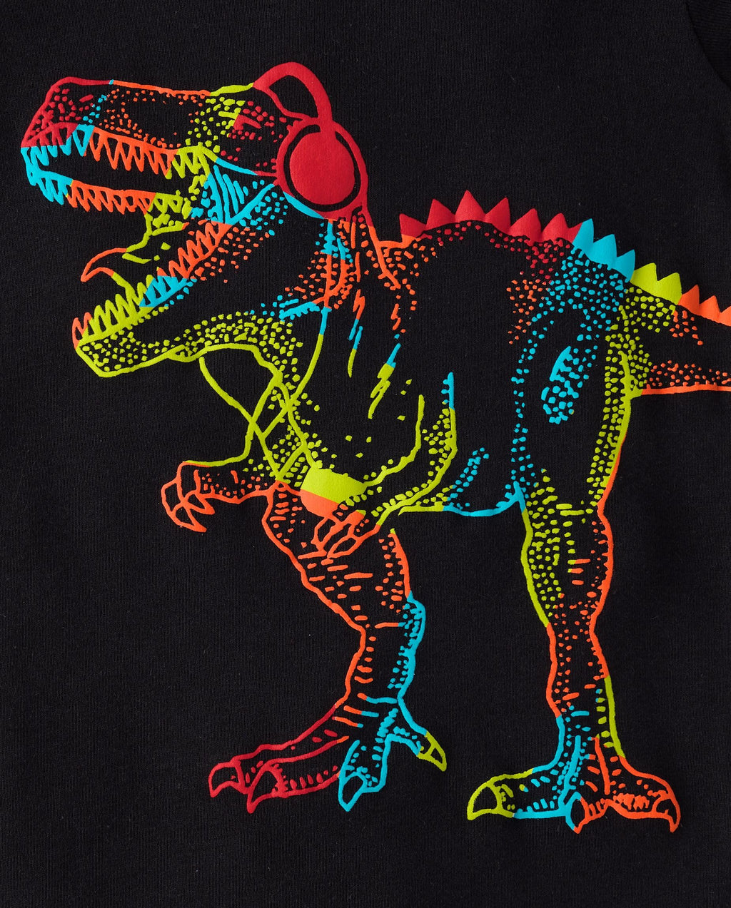 Pijama 2 Piezas The Children's Place | 100% Algodón + T-Rex DJ Audífonos Neón + Dinosaurios All-Over | Niño Negro/Beige (4T - 16T)