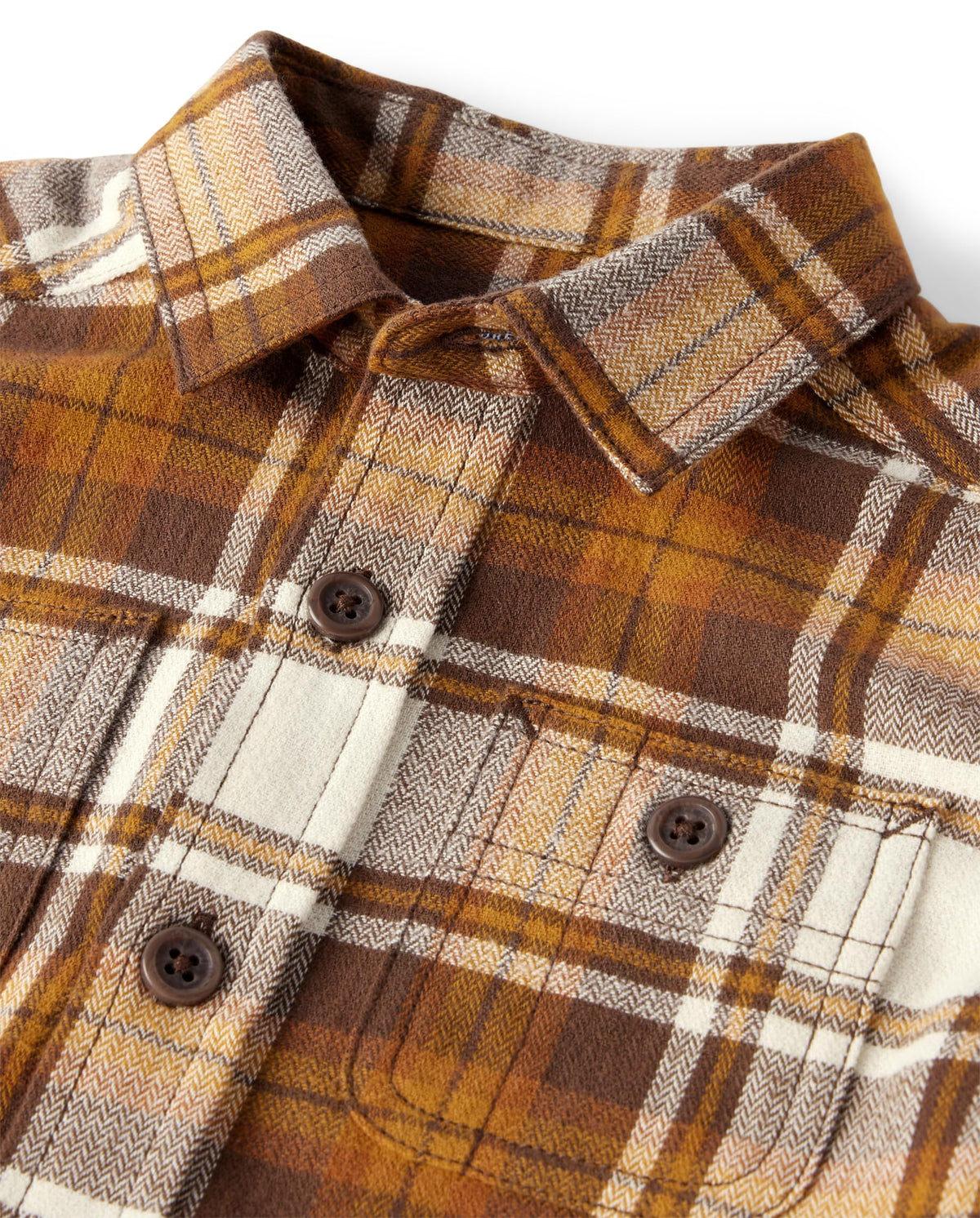 The Children's Place Camisa Franela Niño | Cuadros Miel/Café/Crema • Manga Larga • 100% Algodón