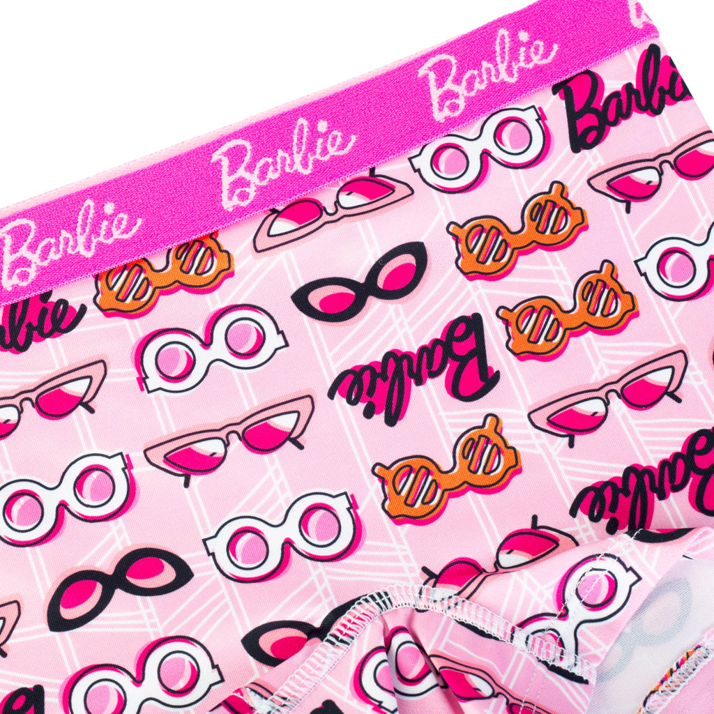 Barbie | Boxer Brief Nina Pack 4 | 92% Poliester 8% Licra | Entrepierna Algodon | Sin Etiqueta | Cintura Cepillada | Estampados Iconicos Rosa Fucsia Negro (4 - 10T)