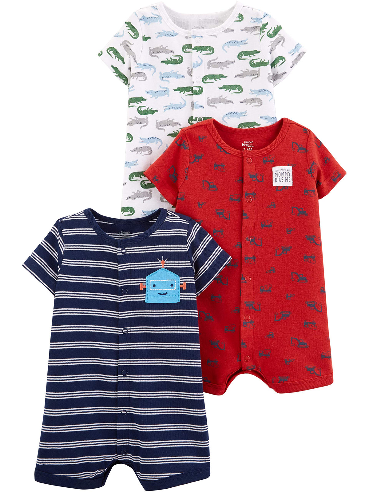 Simple Joys by Carter's | Paquete 3 Rompers con Broches Bebé