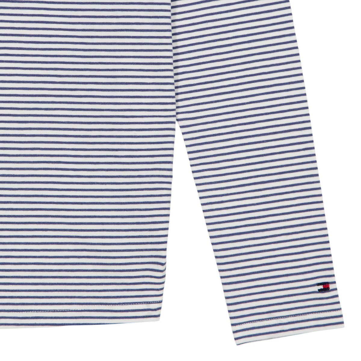 Tommy Hilfiger | Camiseta Nina Manga Larga | 94% Algodon 6% Elastano | Cuello Barco con Nudo Twist | Textura Acanalada 1x1 | Corte Ajustado | Rayas Blanco + Navy Fino (7 - 16T)