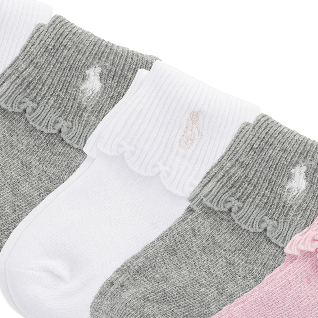 Polo Ralph Lauren | Calcetines Bebé Niña Pack 7 Algodón Pony Bordado Stay-Up Caja Regalo Rosa Gris Blanco Crema 0-24 Meses