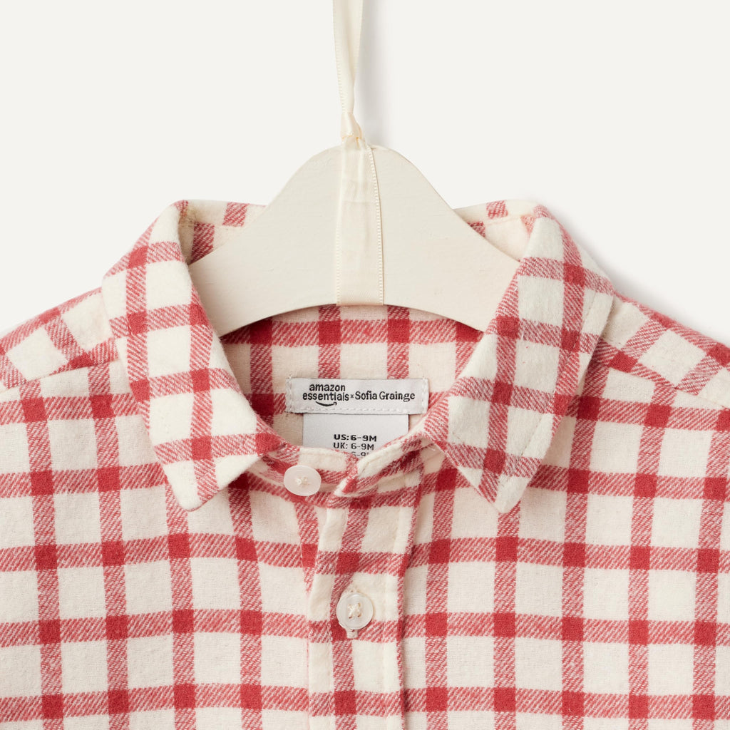 Amazon Essentials x Sofia Grainge Camisa Franela Niño | Cuadros Azul Cielo/Crema • Suave • 100% Algodón (Copia)