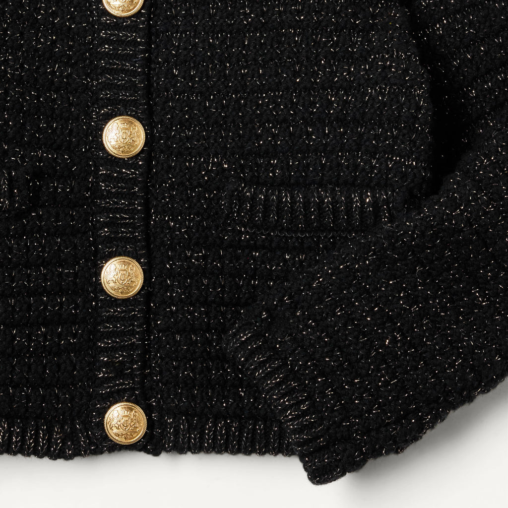 Amazon Essentials Cárdigan Niña | Negro Metalizado • Estilo Chanel • Botones Dorados
