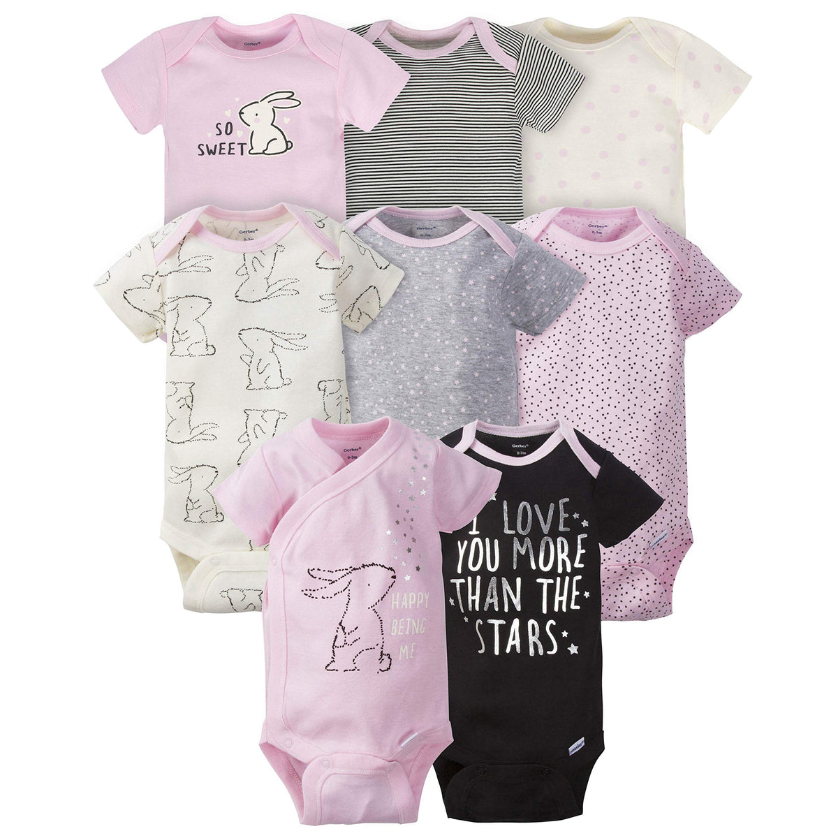 Gerber | Pack 8 Bodies Manga Corta para Niña Bebé — Onesies Collection